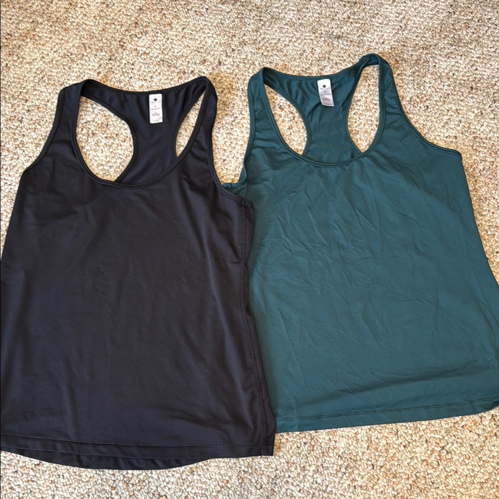 Women's Black and Green Racerback Tank Tops